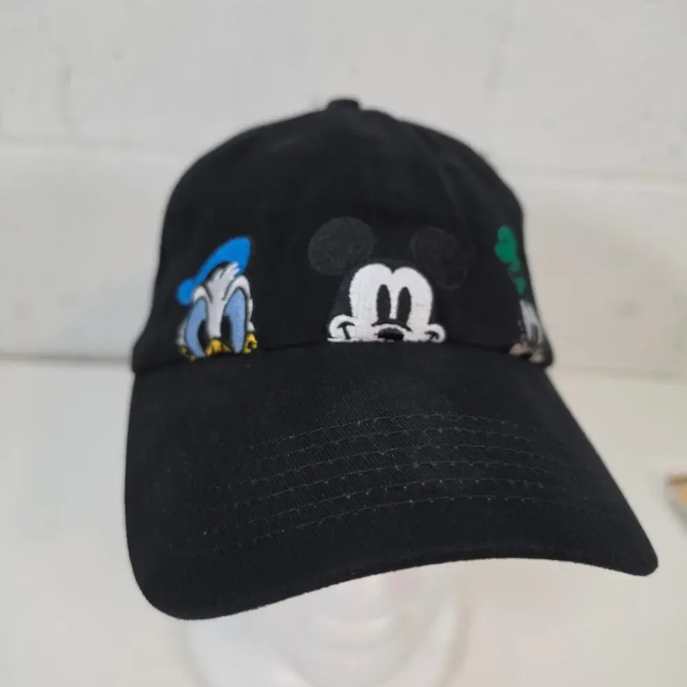 Disney Mickey & Friends Dad Hat Black Mickey Donald Goofy Adjustable Strap Cap